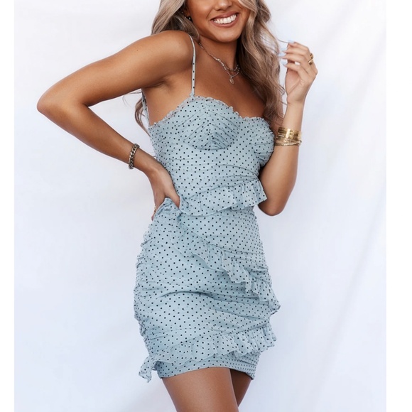 ⭐️ Mimosa Time Polka Dot Chic Glam Girly Party Classy Ruffle Elegant Mini Dress - Picture 3 of 12